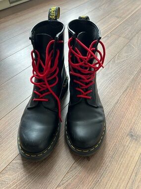 Dr. Martens Black Lace-Up Boots with Red Laces